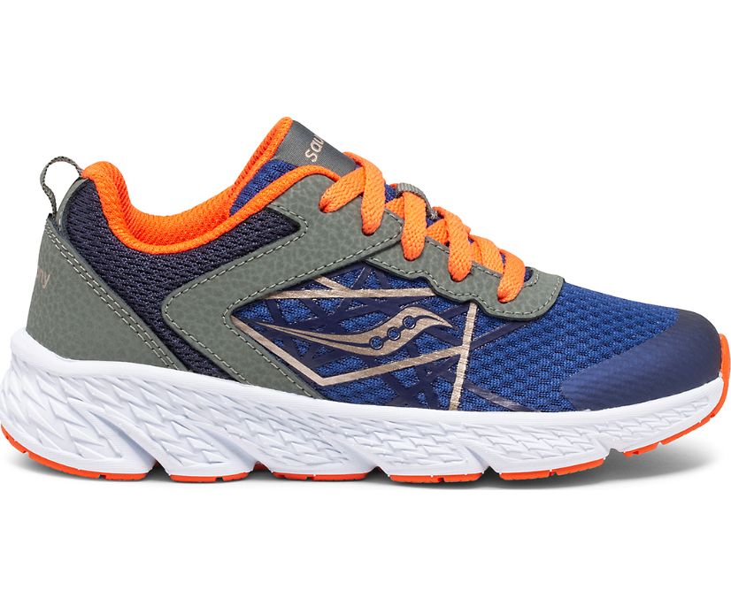 Kids' Saucony Wind Lace Sneakers Olive / Navy / Orange | Singapore 772KORI